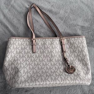 Michael Kors Monogrammed Gray and Cream Tote
